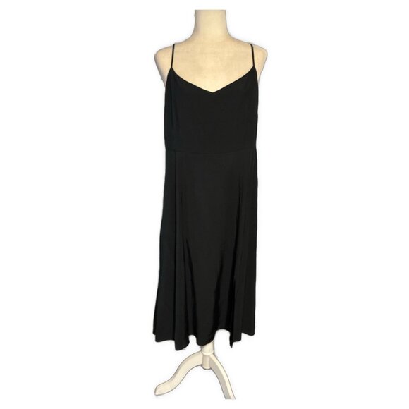 Uniqlo Women’s Solid Black Rayon V Neck Tank Midi Dress Large - Picture 1 of 4